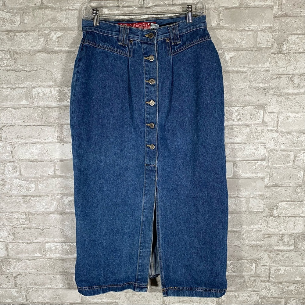 Vintage no excuses Blue pleated Denim Button-Front Skirt size 11/12
